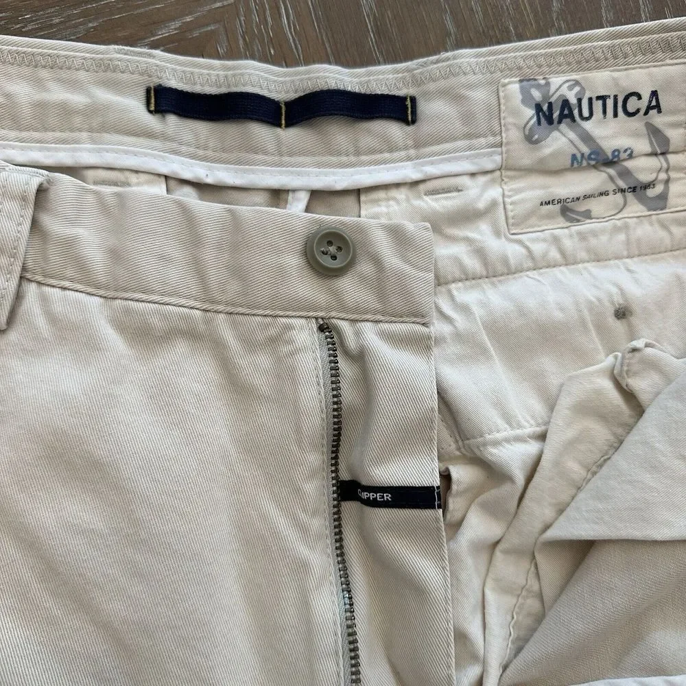 Nautica Clipper 33x32‎ KHAKI Relax Straight Chino Pants Flat Front EXCELLENT